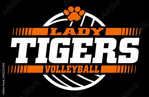 lady tigers volleyball team design with ball for school, college or league sports