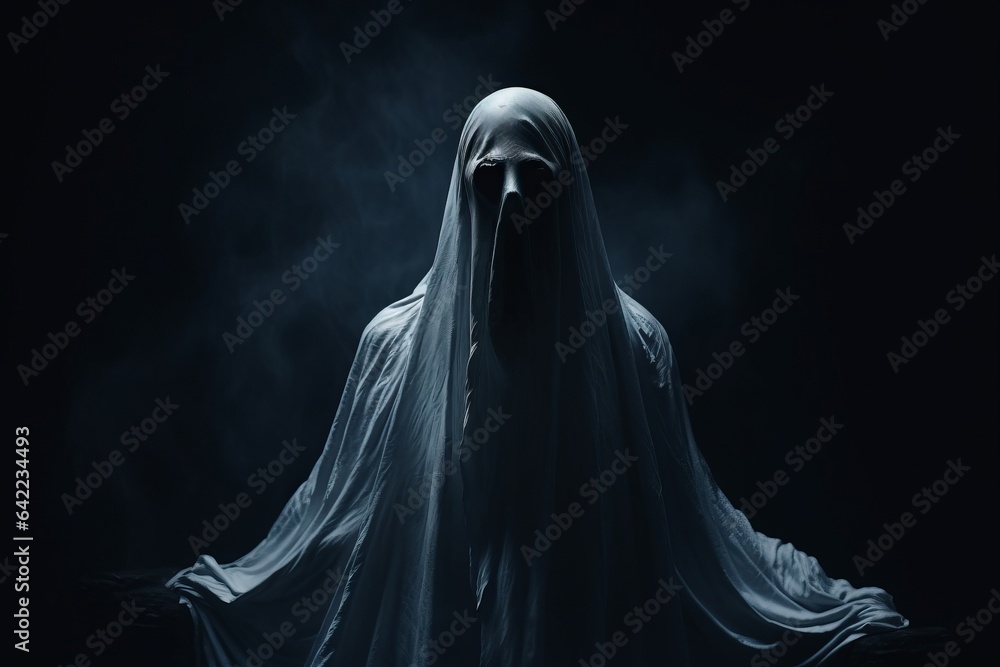 Scary ghost on dark background isolated generative ai