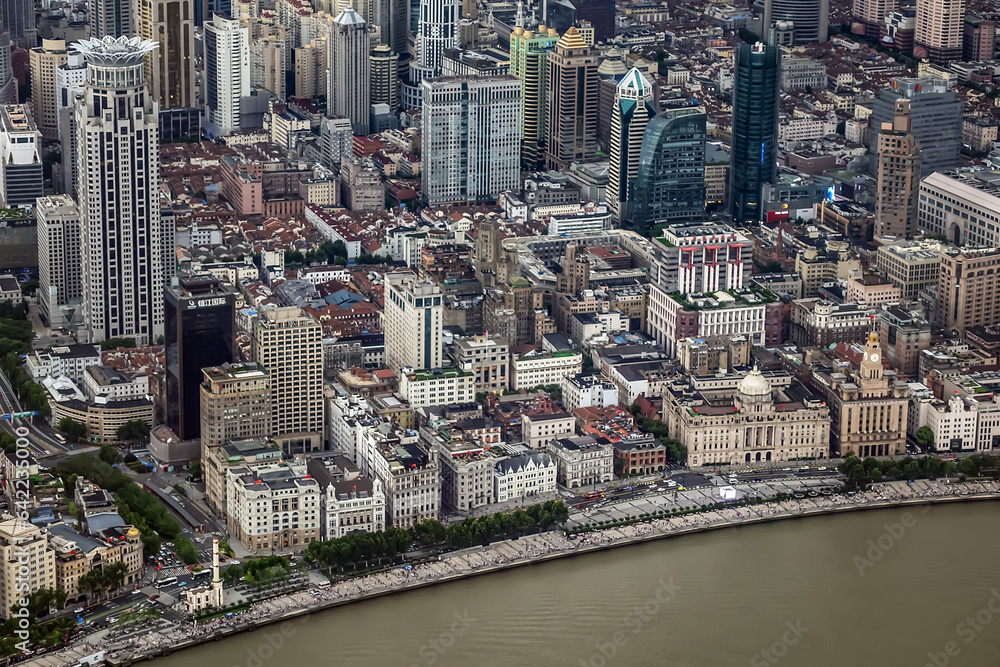 Fototapeta premium Aerial view of Shanghai cityscape. Shanghai, China.