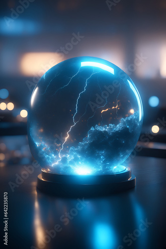 glass orb ball with magical elements inside - thunder storm lighting 
