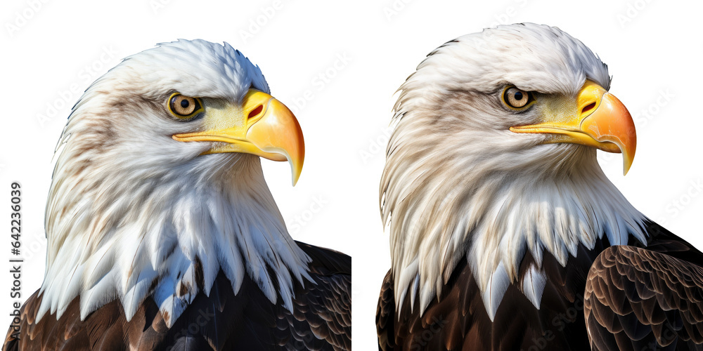 Close up of a renowned American bald eagle isolated in nature with a transparent background Close up of a renowned American bald eagle isolated in nature with a transparent background