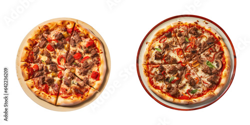 Red pepper beef pizza transparent background plate