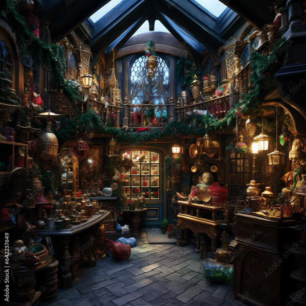 Santa's Workshop in an Enchanting Winter Setting with Fantastical Architecture, Generative AI Santa's Workshop in an Enchanting Winter Setting with Fantastical Architecture, Generative AI