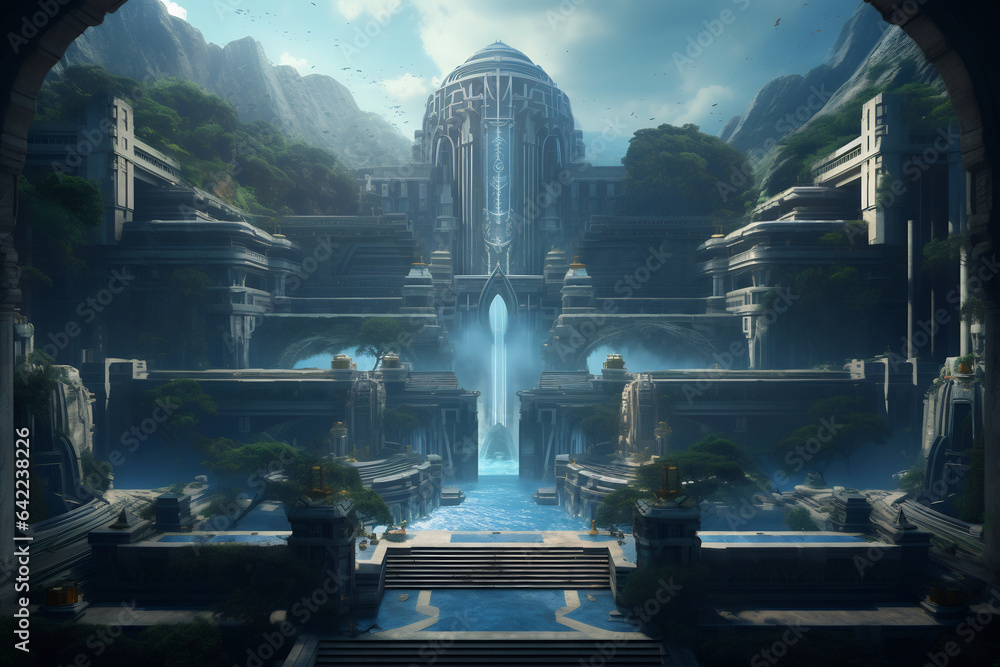 Images of ancient temples with a futuristic twist