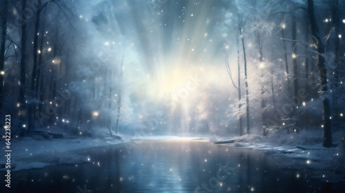 Winter Scene with Magical Lighting and Sparkling Snowflakes, Generative AI © HRTNT Media