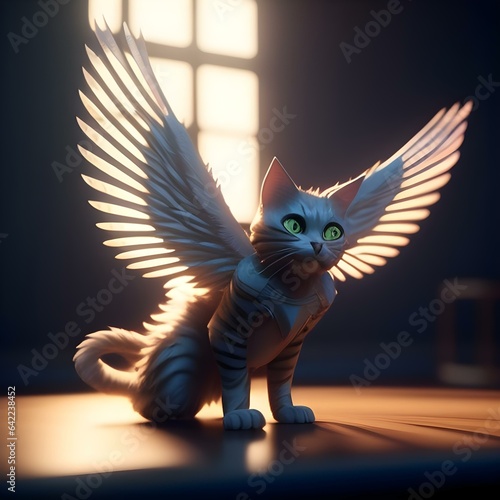 Winged cat AI photo