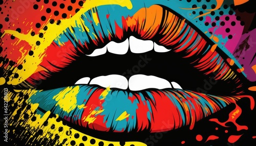 Abstract Background with Bold Pop Art Lips in Vibrant Colors