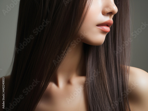 Beautiful natural woman with healthy long hair, close-up
