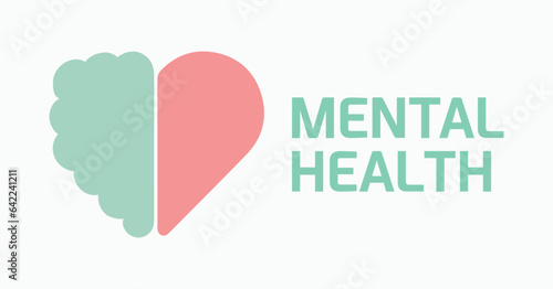 Mental, emotional health. Emotions and rational thinking. Balance, intelligence. Heart and brain concept. Design, vector,  illustration, icon