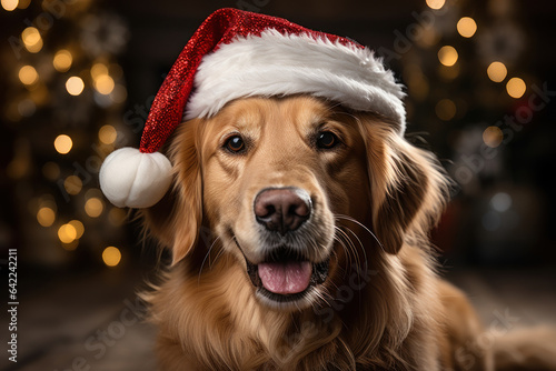 Adorable Puppy in a Santa Hat: Getting into the Christmas Spirit. Generative AI © Anthony Paz