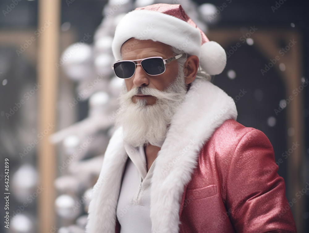 Cool modern Santa Claus in fancy pink costume Cool modern Santa Claus in fancy pink costume
