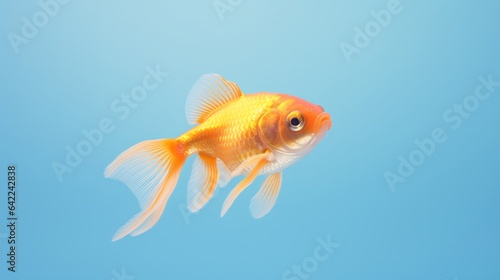 A vibrant goldfish gracefully swimming in clear blue water © mattegg