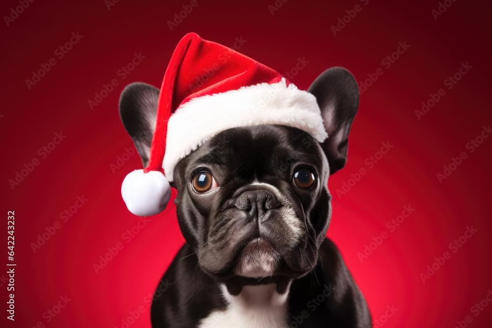 Adorable Puppy in a Santa Hat: Getting into the Christmas Spirit. Generative AI