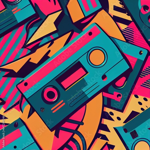 80s Music Style Pattern with a Retro Vibe and Bold Colors