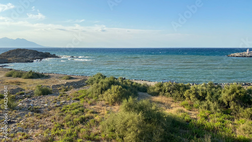 Kalekoy sea village on a windy day, Semadirek (Samothrace)  island in the background. Gokceada, Canakkale, Turkey © Arda ALTAY