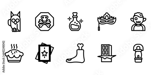 Set outline Halloween icon design on white background suitable for celebration, festival and party on halloween day. Vector design