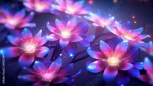 Wallpaper with futuristic flowers  featuring a background of neon-glowing blossoms