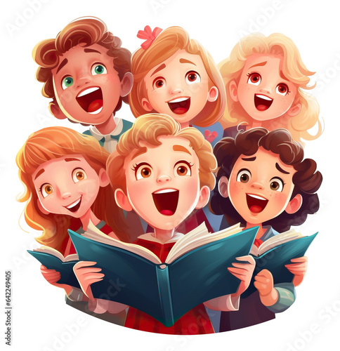 Photo illustration of Christmas carols choir cartoon isolated.