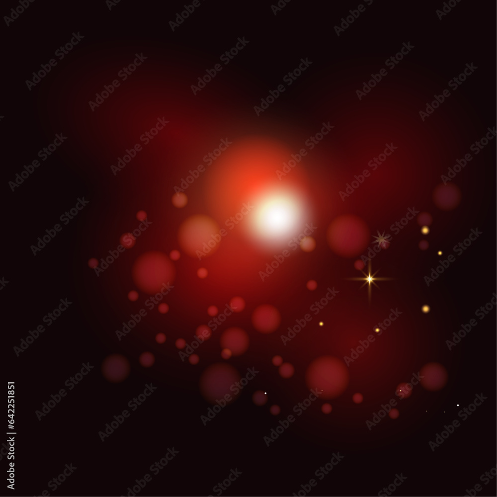 Elegant red bokeh blur light effect, red lens flare particles abstract background