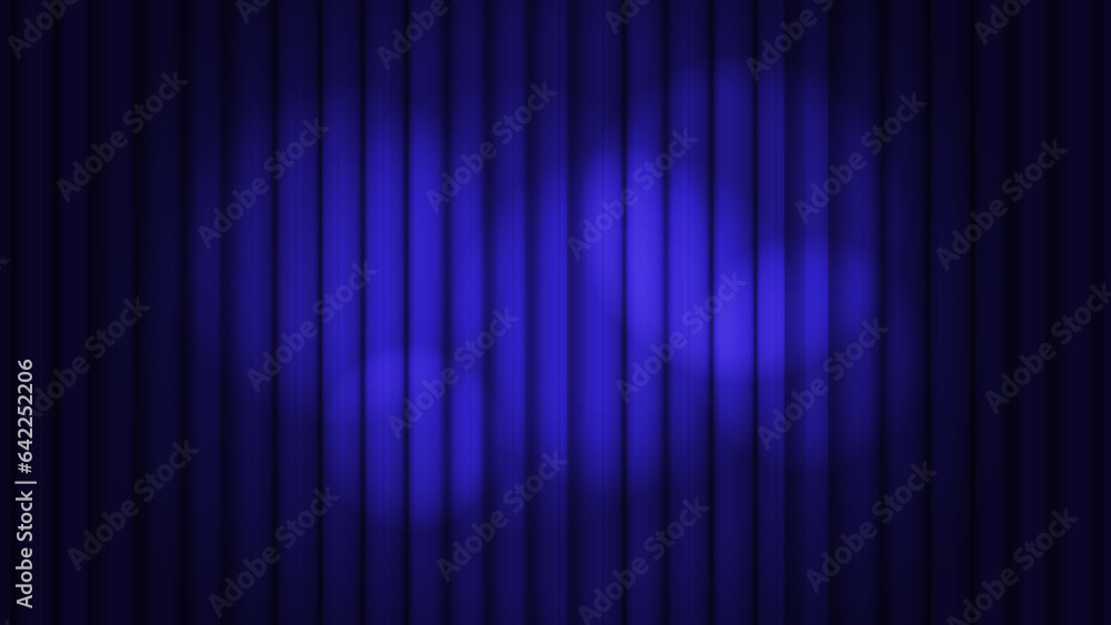 複数の照明で照らされている高級感のある紺色のカーテン　横長の背景イラスト素材