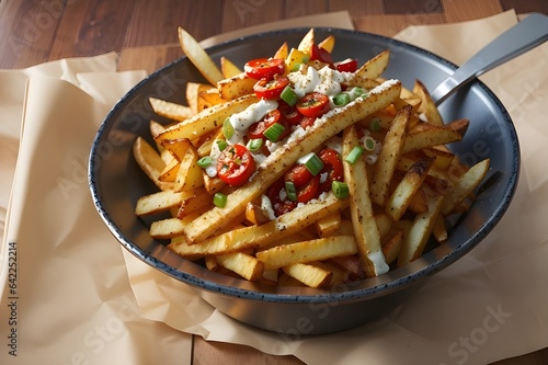 Super delicious photorealistic fries potatoes food