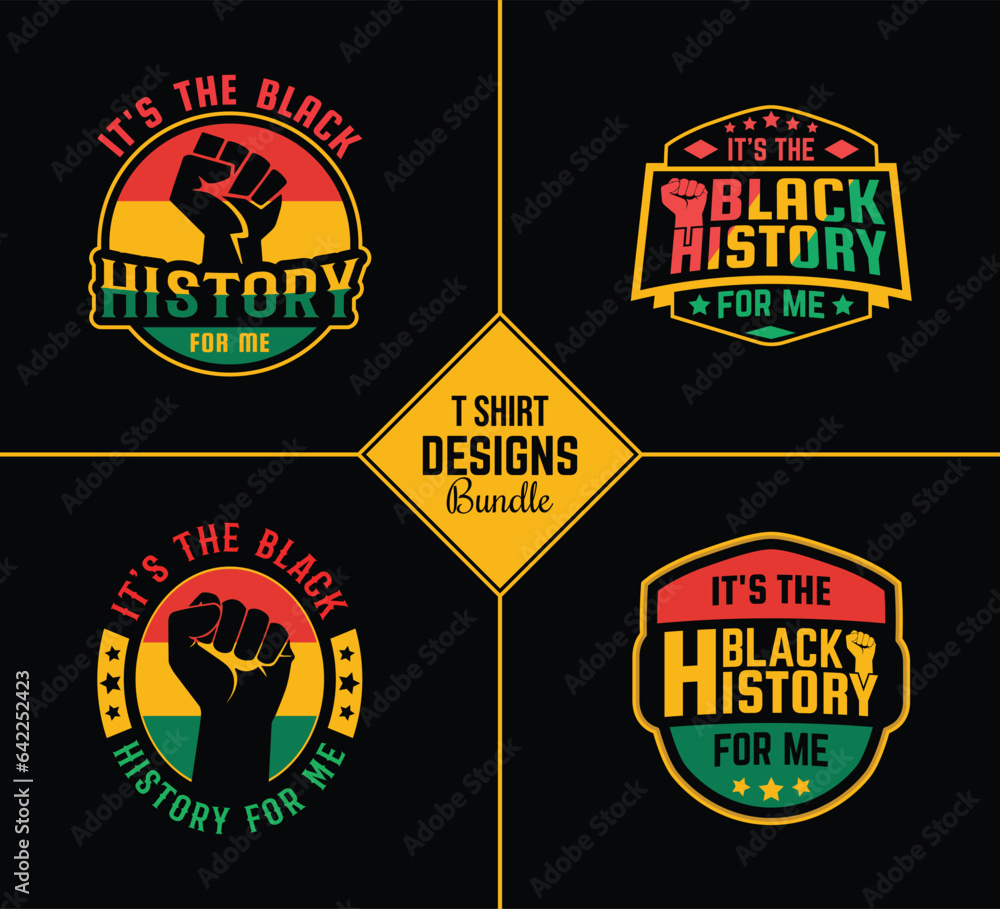 Black history month t shirt design bundle template set with black history quote and vector shape