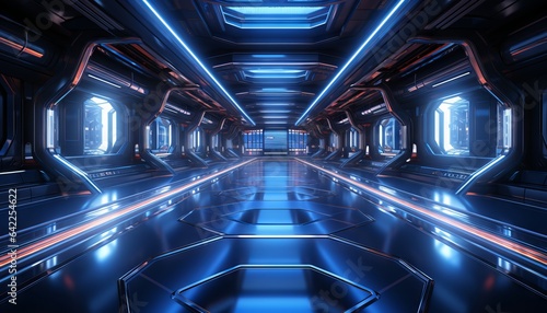 Corridor Hallway Hangar Garage 3D Rendering Illustration Sci Fi Futuristic Alien Spaceship