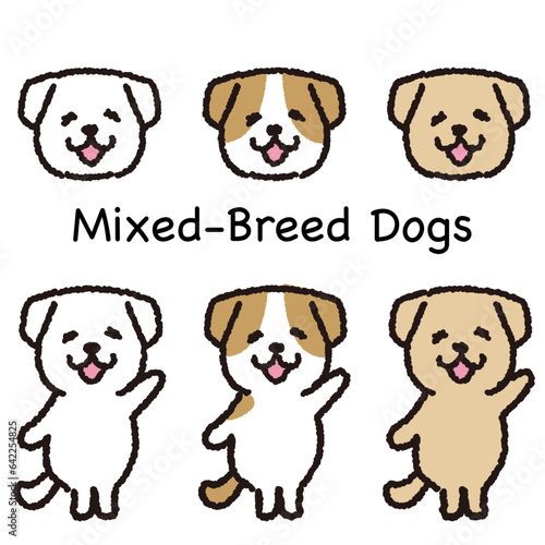 2本足で立つ笑顔の犬 顔と全身セット