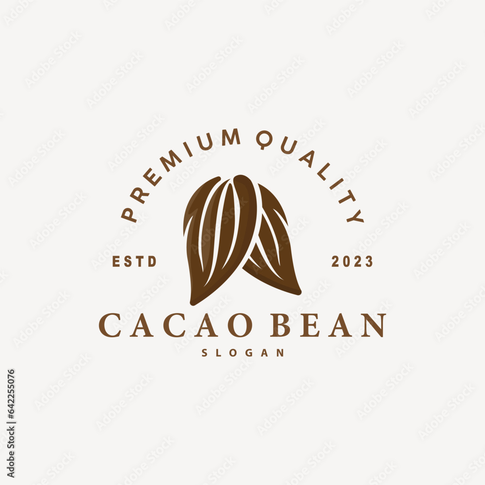 Fototapeta premium Cacao Bean Logo, Premium Design Fresh Organic Garden Plant Seed Simple Minimalist