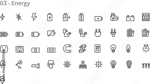 Line Icons Sheet: Energy and Sustainability Symbols for Modern Design