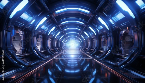Corridor Hallway Hangar Garage 3D Rendering Illustration Sci Fi Futuristic Alien Spaceship © Nob