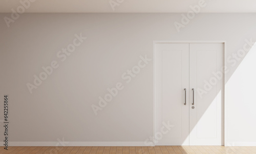 Fototapeta Naklejka Na Ścianę i Meble -  Interior Copy Space Background With Double Wood Door 3D Render Illustration