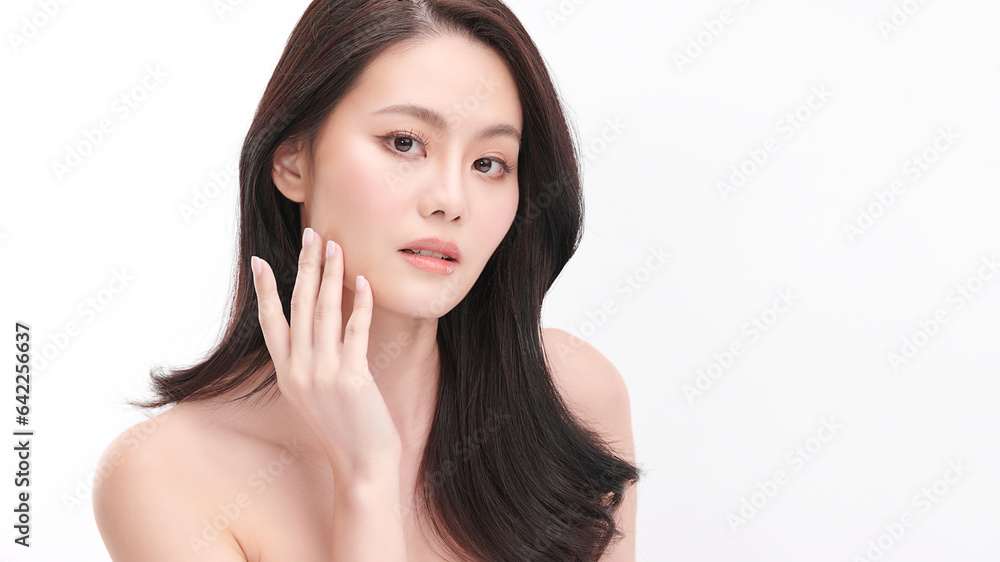 Beautiful young asian woman with clean fresh skin on white background, Face care, Facial treatment, Cosmetology, beauty and spa, Asian women portrait. Beautiful young asian woman with clean fresh skin on white background, Face care, Facial treatment, Cosmetology, beauty and spa, Asian women portrait.