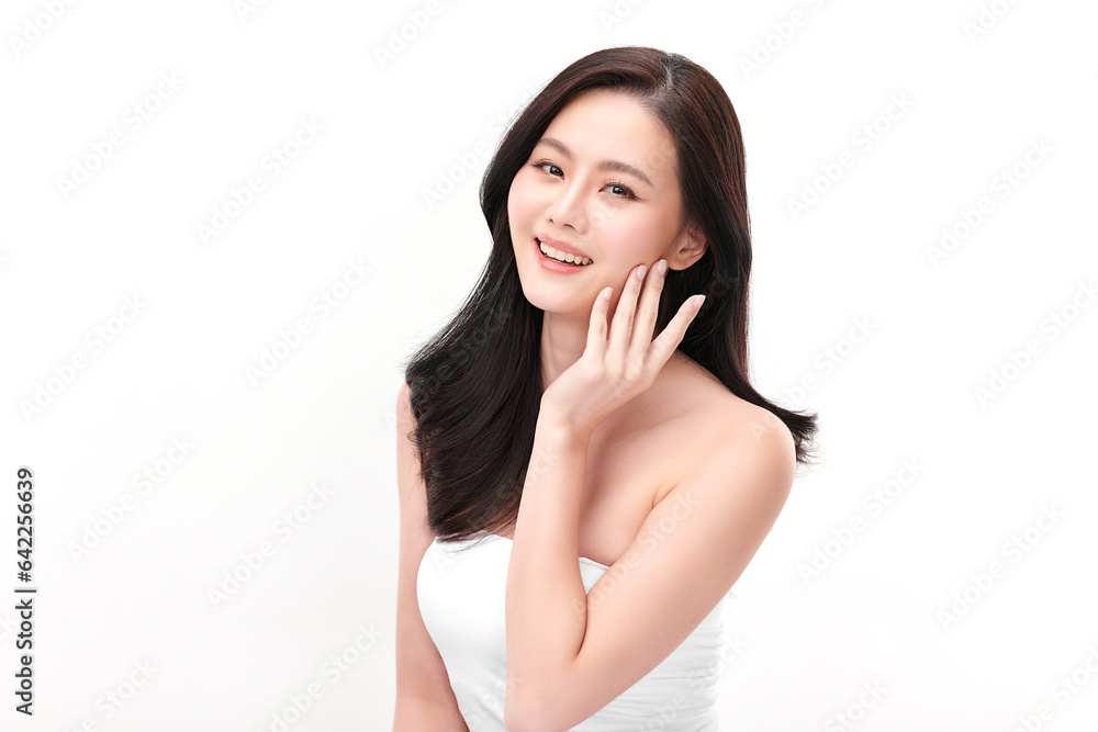 Beautiful young asian woman with clean fresh skin on white background, Face care, Facial treatment, Cosmetology, beauty and spa, Asian women portrait. Beautiful young asian woman with clean fresh skin on white background, Face care, Facial treatment, Cosmetology, beauty and spa, Asian women portrait.