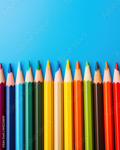 Color pencil lines isolated on blue background