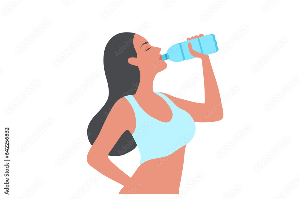 woman drinking water bottle vector illustration. Healthy lifestyle concept woman drinking water bottle vector illustration. Healthy lifestyle concept