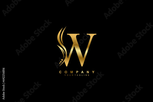 Luxury gold W logo design with feather. premium W letter monogram logo. suitable for business logos, beauty logos, company logos, boutiques, spas, salons, etc