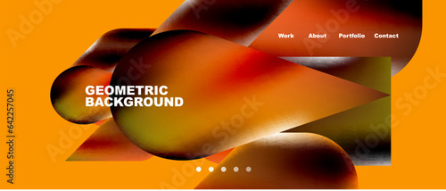 Glassmorphism landing page background template. Colorful glass shapes with metallic effect abstract composition for wallpaper, banner, background