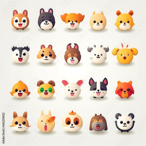 Set of animal faces  face emojis  stickers  emoticons cartoon funny mascot characters face set  Generative AI illustration