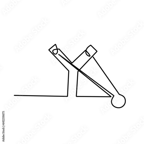 continuous line drawing of catapult. catapult made of wood