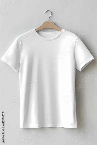 A stylish and simplistic white crew-neck T-shirt mockup against a monochrome backdrop. Perfect for showcasing your minimalistic designs.