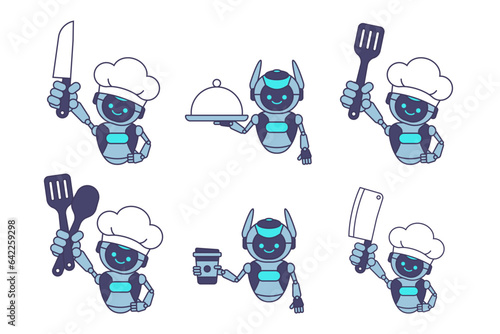 Ai robot chef vector illustration. Cooking robot character
