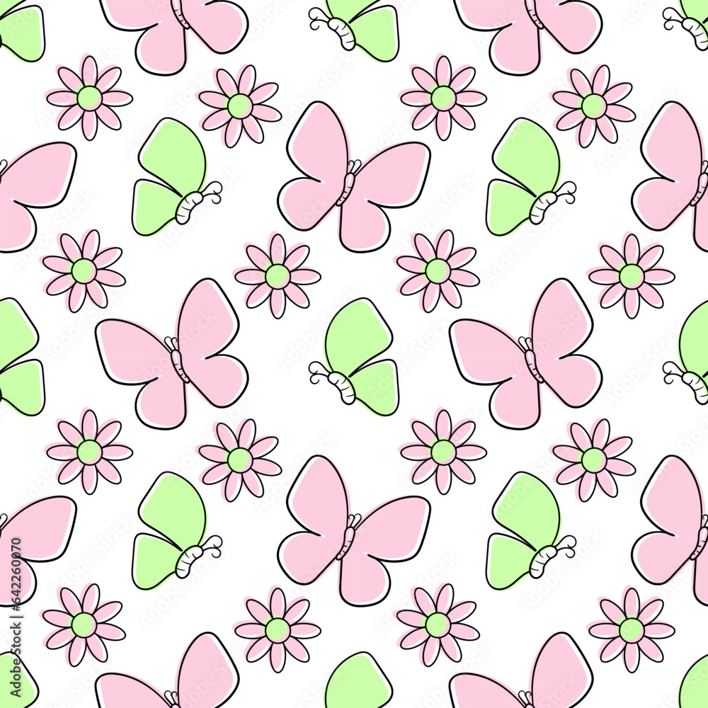 butterfly hand drawn seamless pattern on white background butterfly hand drawn seamless pattern on white background