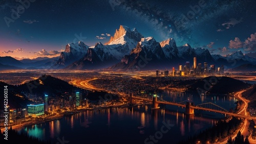 Mountain Majesty: Vector Cityscape Amidst Peaks