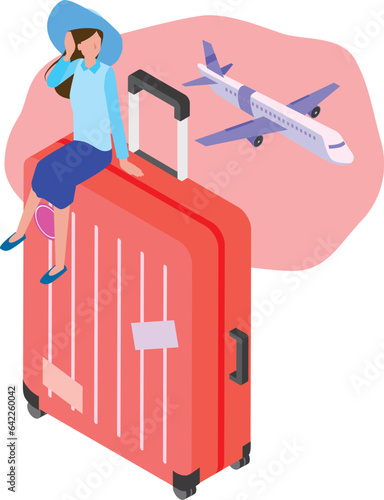 飛行機で旅行する女性