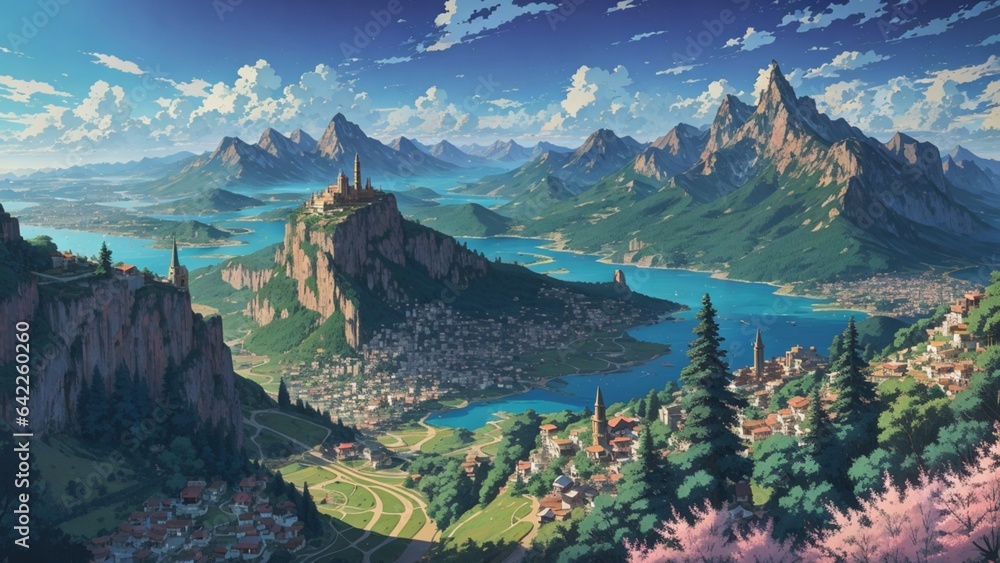 Mountain Serenity: Vector City View from Above