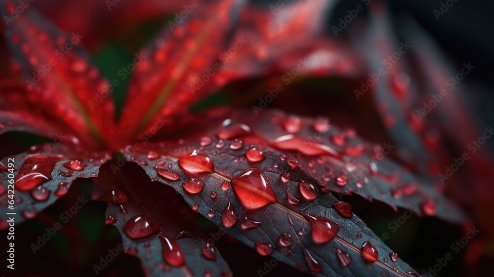 Macro photography of red leaves. Generative AI image weber. - obrazy, fototapety, plakaty 