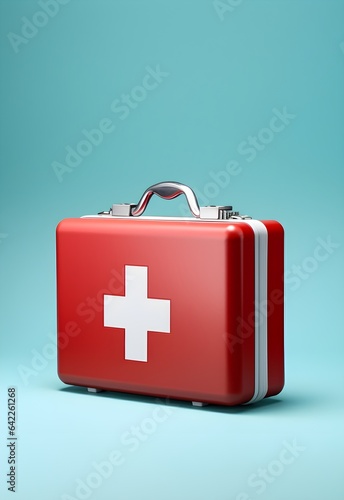 An image of a medical box portrayed in pop art and minimalist style, symbolizing essential health and emergency supplies.