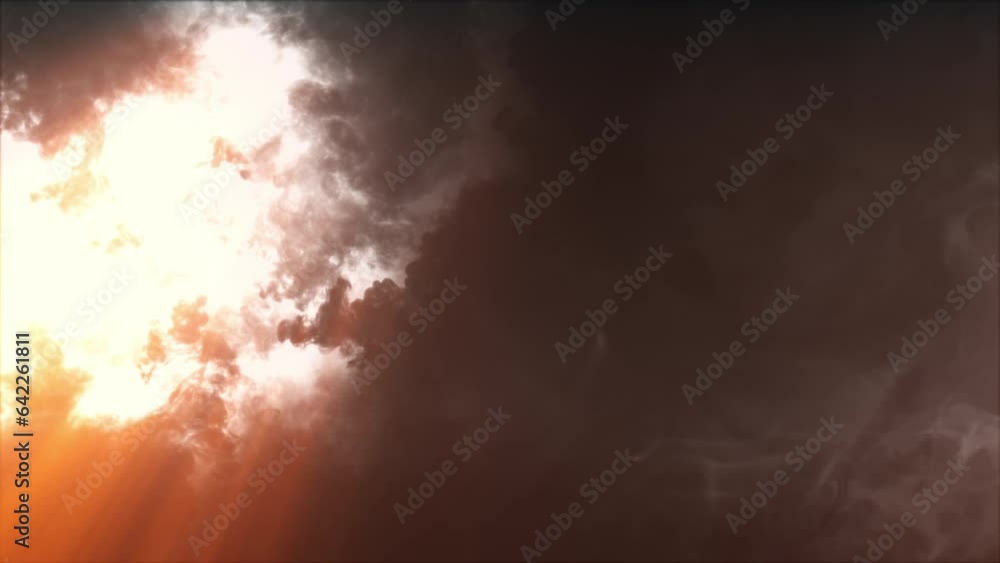 Lightning discharge and light effects in the clouds. Thunderclouds in bright flashes of lightning. Bad weather. Looped
