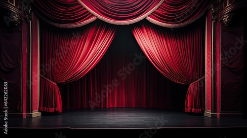 Portrait red curtain theater stage podium with spotlight AI Generative